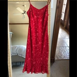 Vintage red 100% silk floral slip midi dress. 2
